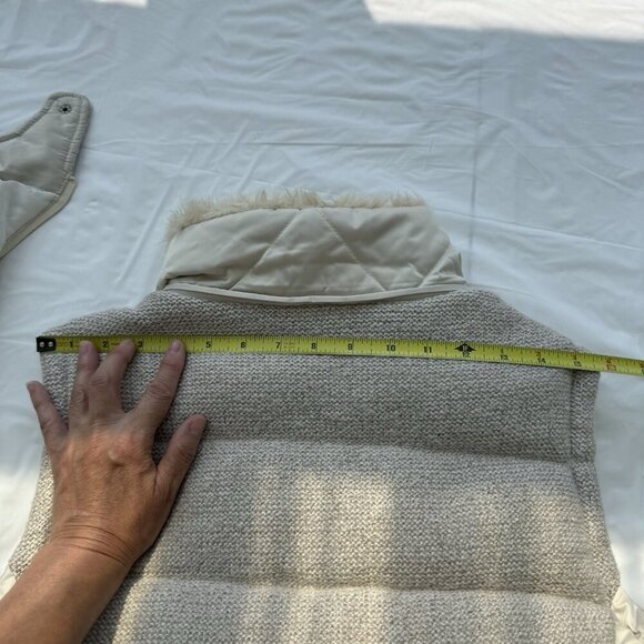 Zara Trafaluc Quilted Puffer Vest Beige SZ Large Removable Hood, Faux Fur Collar - Picture 13 of 16